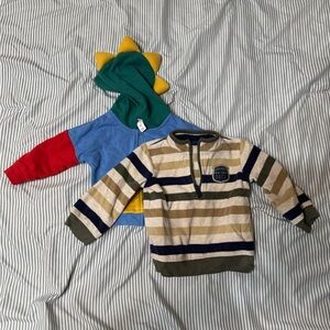 Carter's Beige and Green Striped Sweater